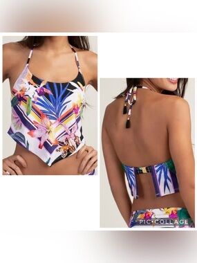 TRINA TURK Women’s Floral TREASURE COVE Handkerchief Halter Tankini Top Size 14